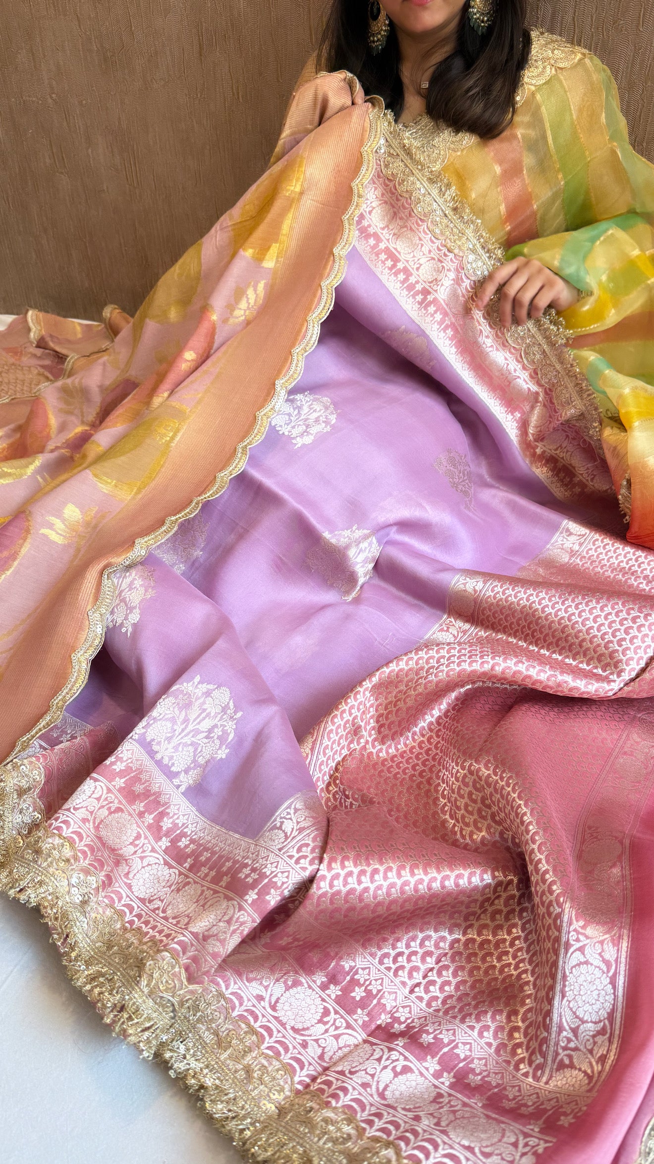Kora silk dye contrast border saree kadhwa saree with moonga silk duppata